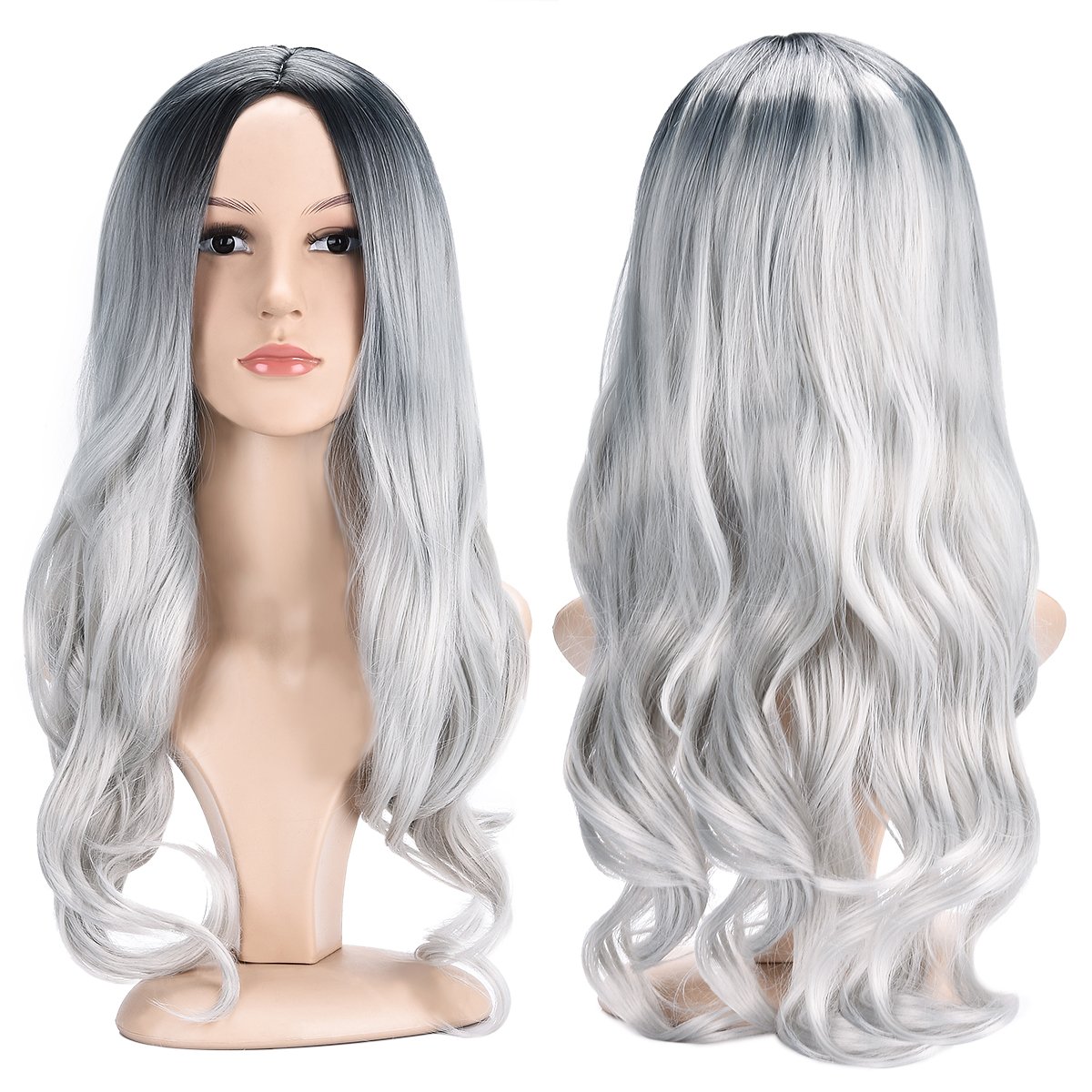 Amazon Com Another Me Black Gray Wigs 27 5 Long Curly Hair Wig