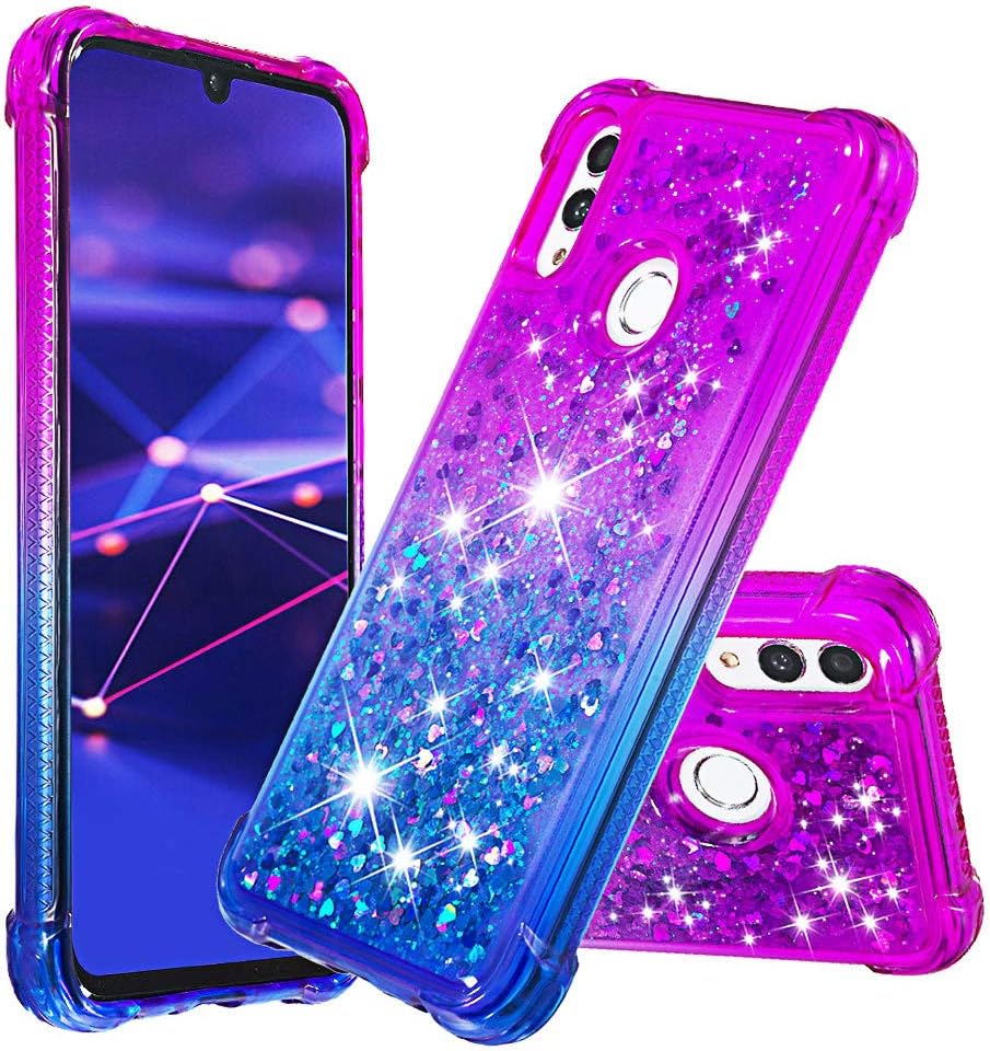 Asdsinfor Honor 10 Lite Glitter Case, Gradient Quicksand Soft TPU Anti-Fall Belt Bumper with Corner Protection with Shiny Liquid Case for Huawei Honor 10 Lite/P Smart (2019) Purple Blue YB-LS