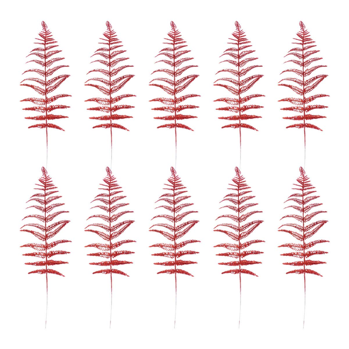 BESPORTBLE 10Pcs Artificial Christmas Glitter Leaves Tropical Fern Bush Leaves DIY Holiday Flower Arrangements Wreaths Christmas Tree Decoration (Red)