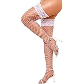 RSLOVE Lace Top Fishnet Thigh High Stockings - Sexy Stockings for Women Antiskid Silicone Stay Up Pantyhose