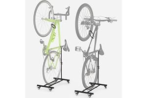 RICIAKIK Vertical Bike Stand, Upright Bike Parking Rack Floor, Adjustable Bicycle Storage for Wheels Sizes up to 29", Freestanding Bicycle Organizer with Swivel Casters, Indoor Bike Holder for Garage 2-Pack