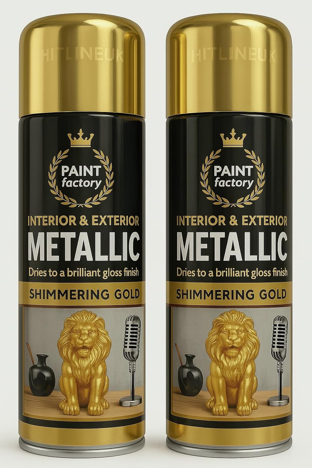 HitlineUK 2 x 400ml Metallic Shimmering Gold Gloss Spray Paint Interior Exterior