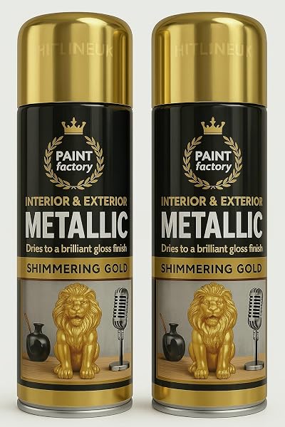 HitlineUK 2 x 400ml Metallic Shimmering Gold Gloss Spray Paint Interior Exterior