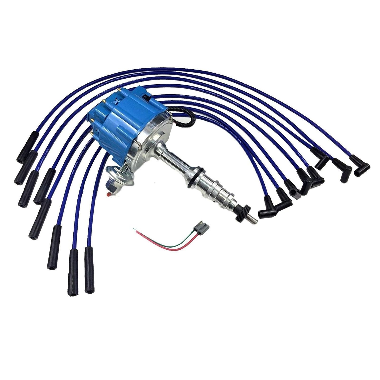 Photo 1 of A-Team Performance 8mm Silicone Wire & Silicone Cap Kit for HEI Distributor - Blue - Compatible with Ford FE 332-428 - Distributor Cap Rotor Kit & Ignition Wires