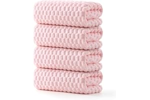 REDKISS 4 Pack Pink Microfiber Bath Towels - Extra Large Waffle Towels Set for Bathroom, Super Absorbent Towel Set of 4 Lagre, Quick Dry Bathroom Towel for Spa, Gym,Travel, Lint Free, Ultra Soft