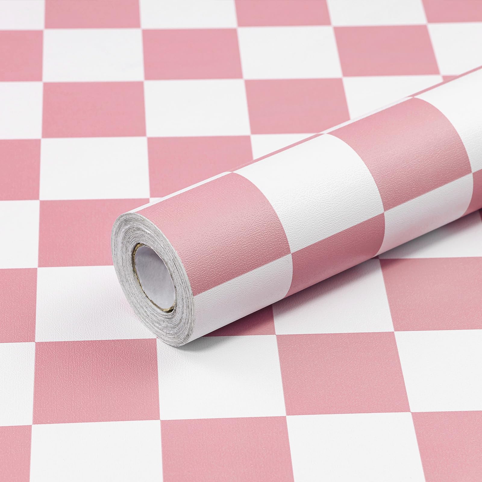 Photo 1 of CAX Checkerboard Peel and Stick Wallpaper 17.3"x120"Pink and White Contact Paper Self-Adhesive Removable Vinyl Roll Waterproof Checkered Wallpaper for Bathroom Cabinets Shelf