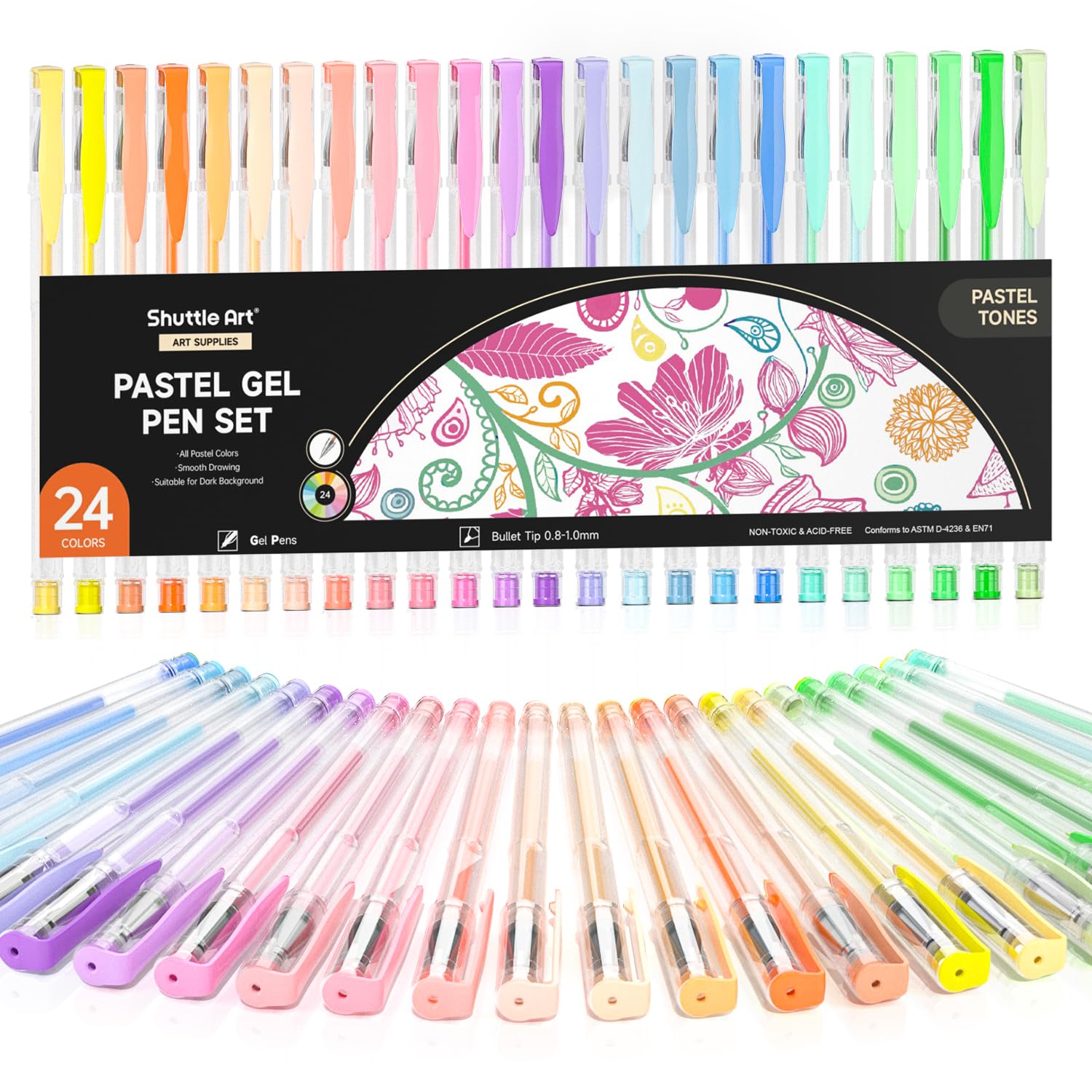 Shuttle Art Pastel Gel Pens Set, 24 Pastel Colours Gel Pen for Black Paper, Coloured Gel Colouring Pens for Adults Colouring Books Drawing Doodling Crafts Scrapbooking Journaling