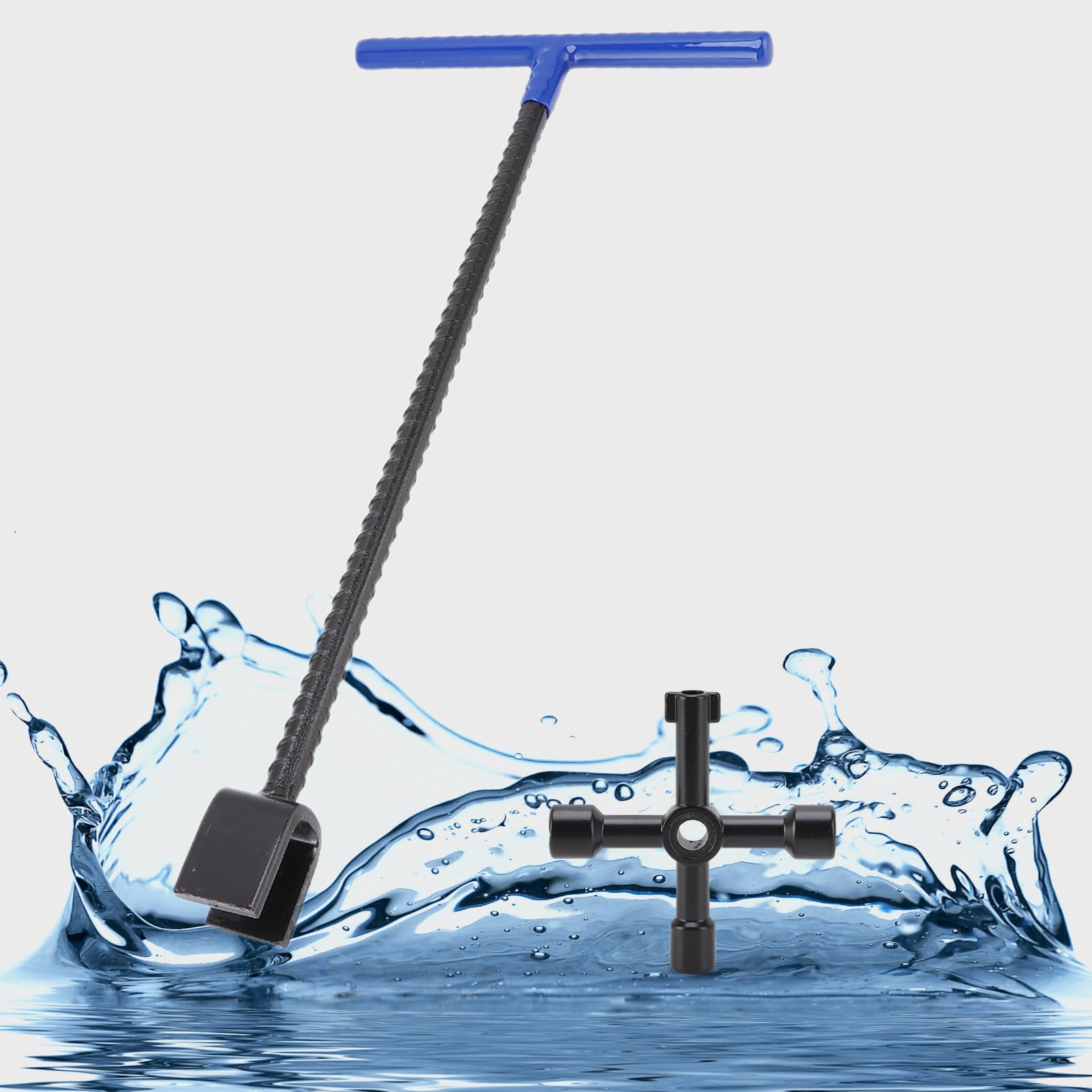 Elprico Water Meter Key Wrench, Water Valve Key With 4-Way Multi-Functional Utilities Key, Multifunction T Handle Curb Key for Valves Faucets Blue (blue)