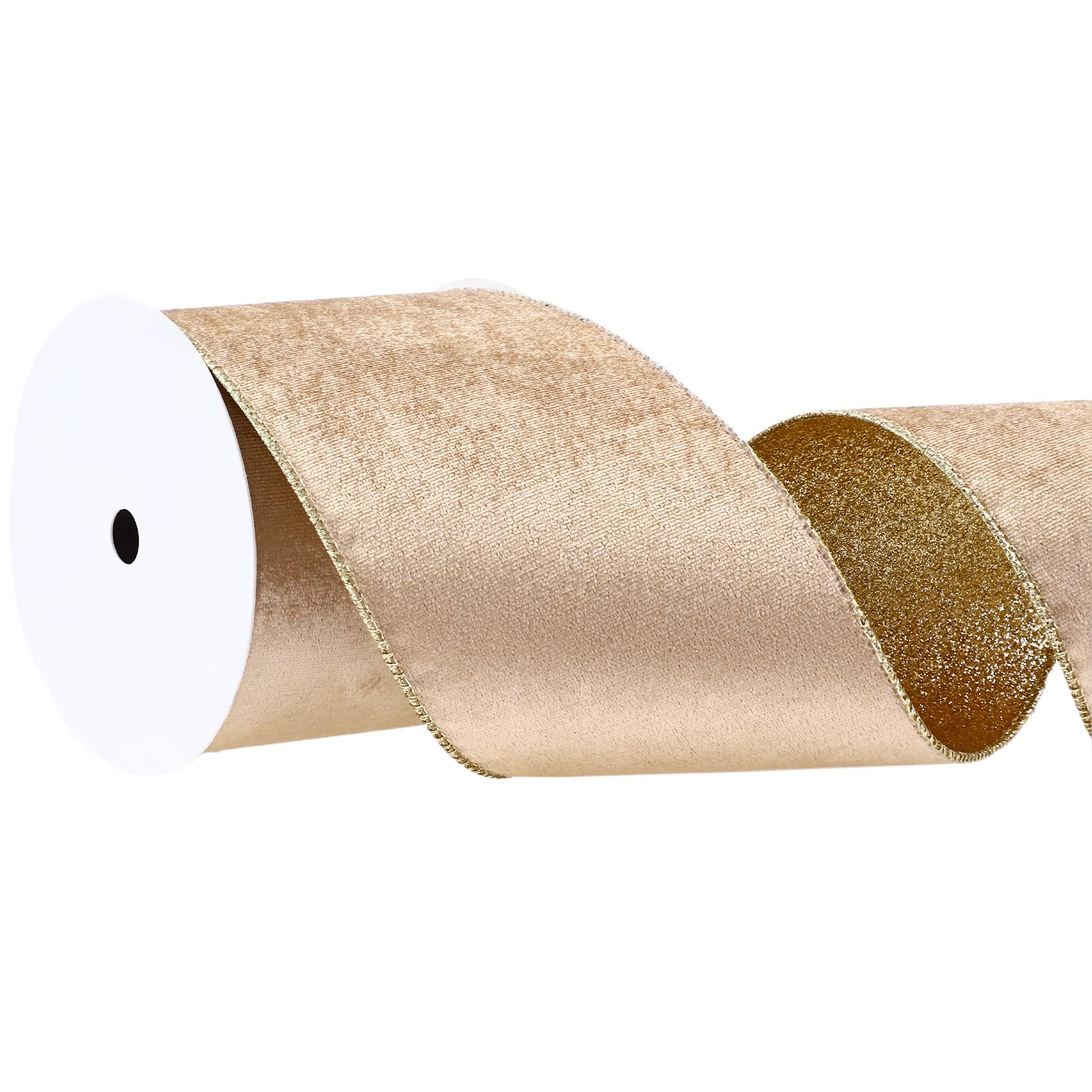 Photo 1 of 10 Yards Velvet Wired Ribbon 4 Inch Metallic Crushed Velvet Christmas Ribbon for Wrapping Christmas Tree DIY Crafts, Wreath Decoration, Bow Making (Gold)