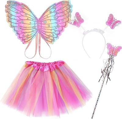 AUYAO 4Pcs Kids Butterfly Wings Costume Set Fancy Dress Up Wings Cape