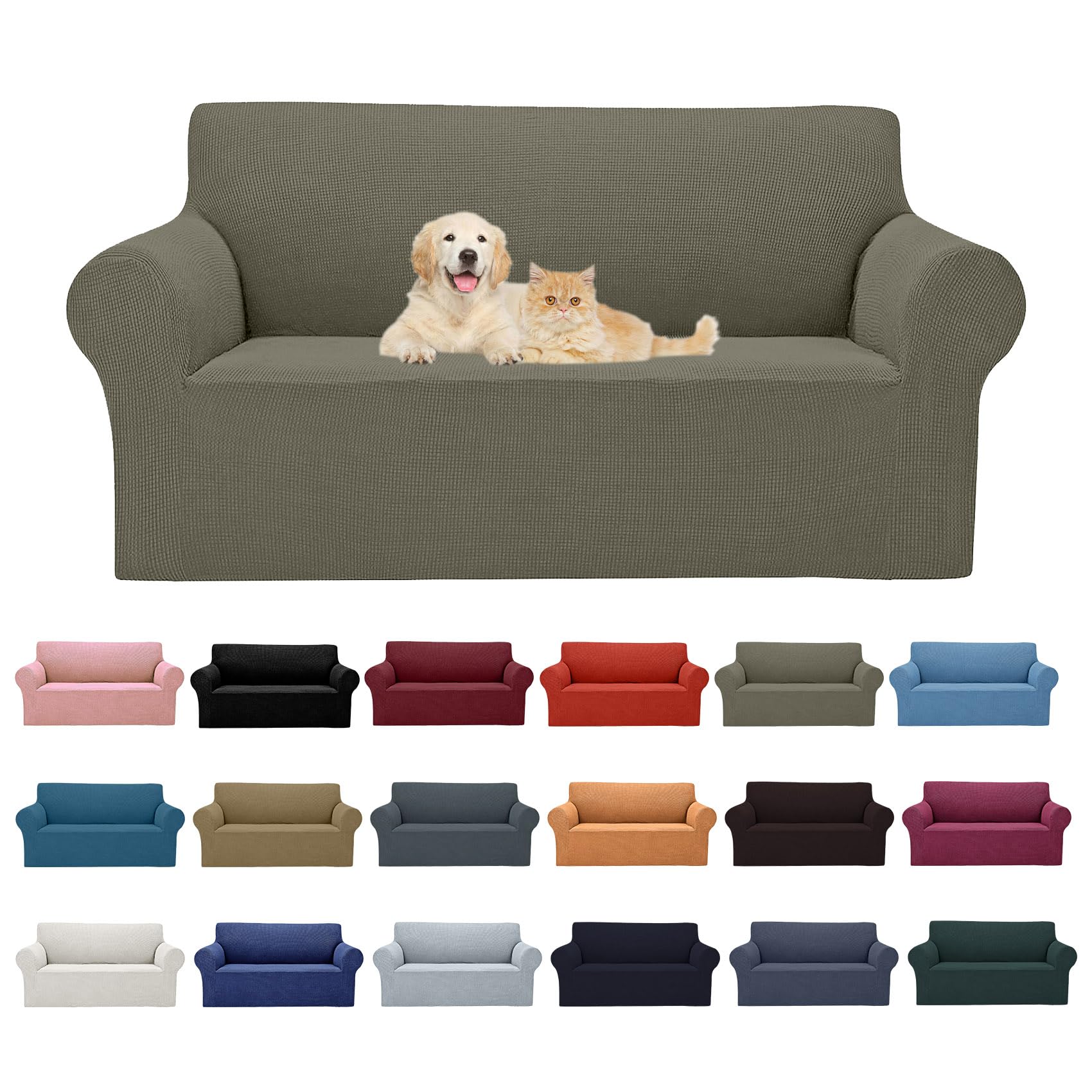 Photo 1 of 2025 New Stretch Loveseat Sofa Slipcovers Couch Cover for 2 Cushion Furniture Protector Sofa Covers with Elastic Bottom Jacquard Fabric Small Checks for Pets, Kids - Khaki