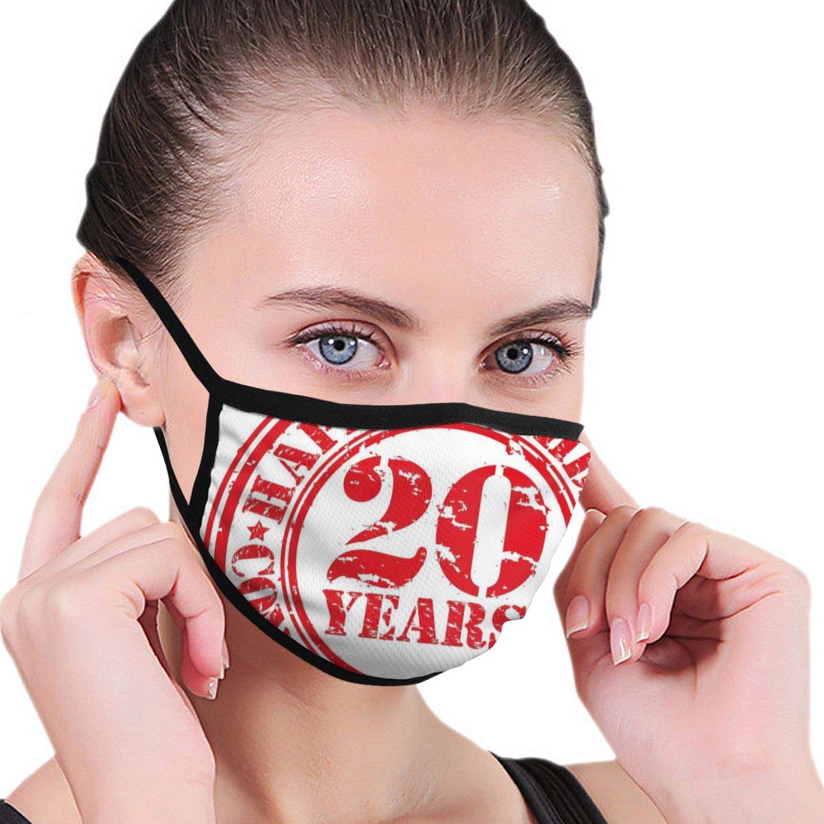 Comfortable Windproof mask,Happy Birthday For 20 Years Old Worn Grunge Stamp Image,Printed Facial decorations for adult