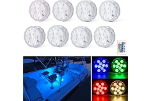 Shangyuan Boat Lights Wireless, Battery Powered Operated Marine Led Interior Light for Boat Deck Courtesy Light, for Fishing Pontoon Sailboat Kayak, Remote Control Multi Color Changing, RGB, 8PCS
