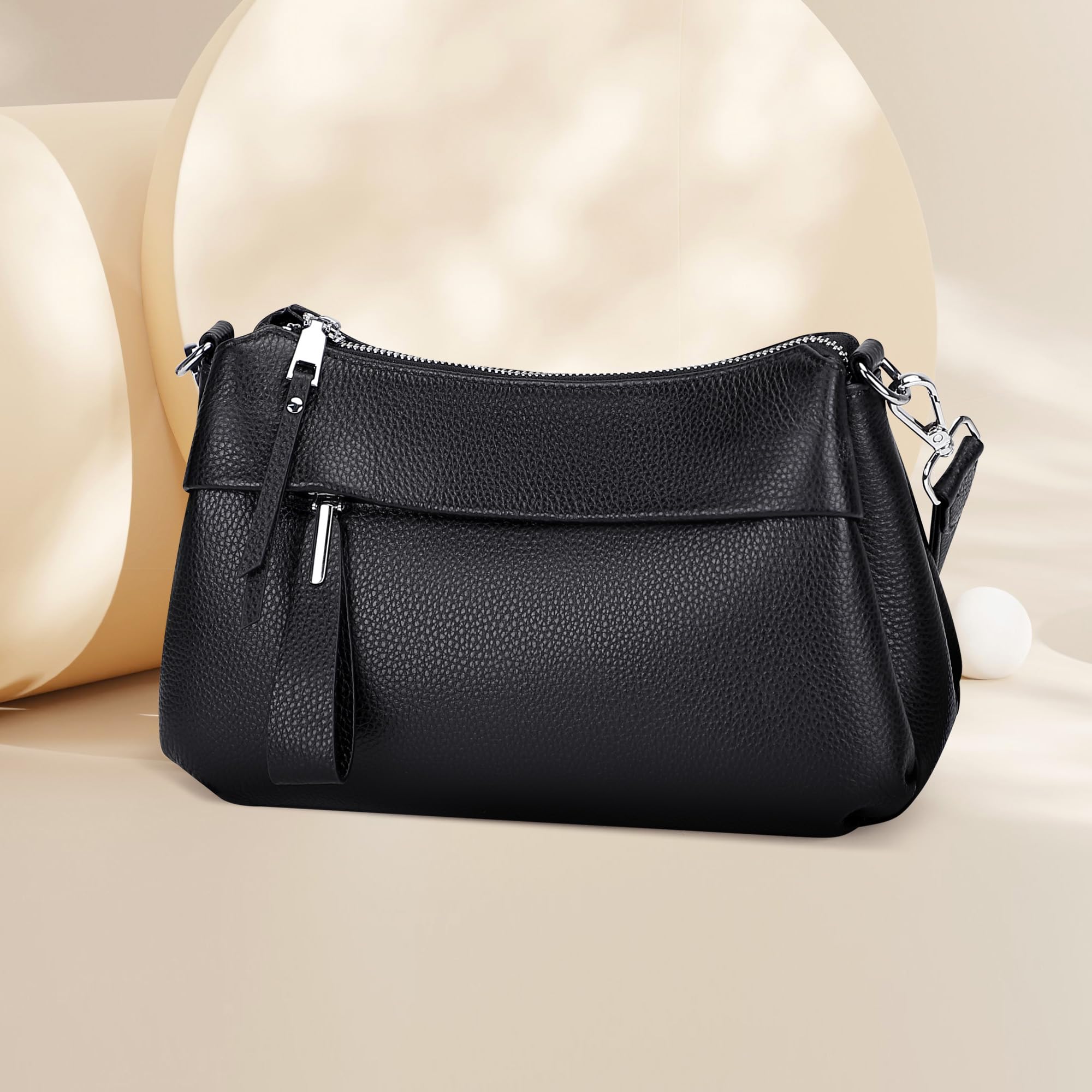 Over Earth Genuine Leather Crossbody Bags for Women Small Hobo Handbags Shoulder Purses with 2 Detachable Straps