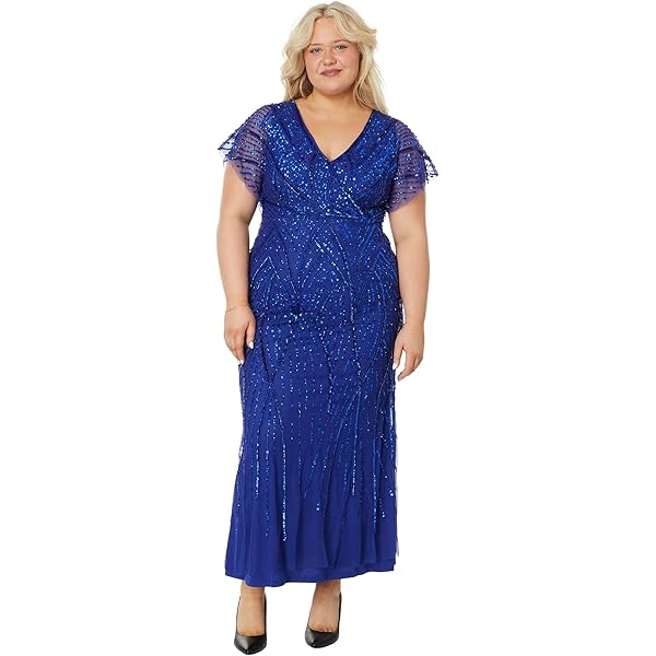 adrianna papell women's bead flutter-sleeve midi mesh dress Beaded Sheer Corset Gown by GLS Gloria GL3561 – ABC Fashion main image 1