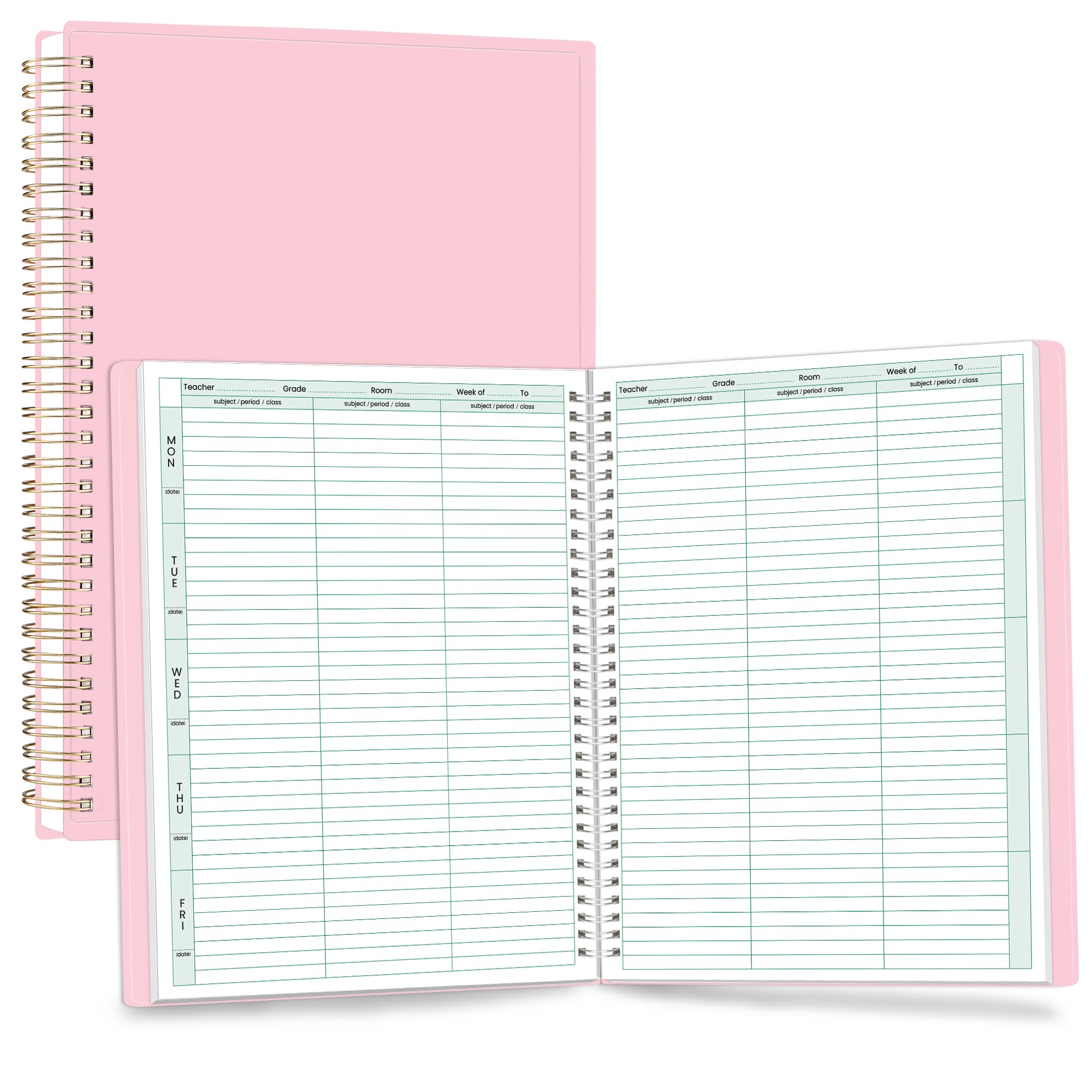 Photo 1 of SUNEE 8 Period Teacher Lesson Plan Book - Days Vertically, Undated Teacher Planner 2025-2026 Academic Year, 8.5 x 11 Inch, 104 Pages/52 Sheets (40 Weeks), Waterproof Plastic Cover, Back Pocket, Pink