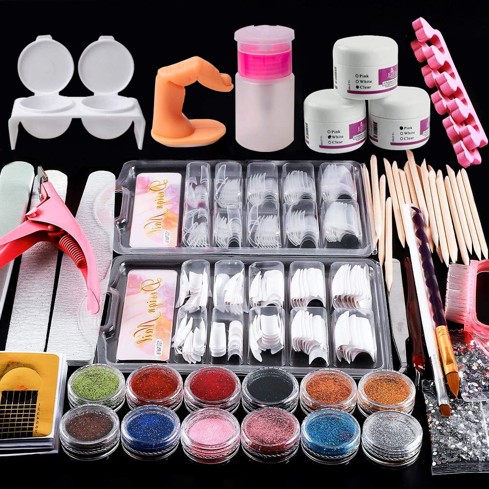 Acrylic Nail Kit Set, Acrylic powder Shiny Glitter Nail Art Decoration Professional DIY Gel Nail Kit Manicure Set with Nail Dryers: Beauty