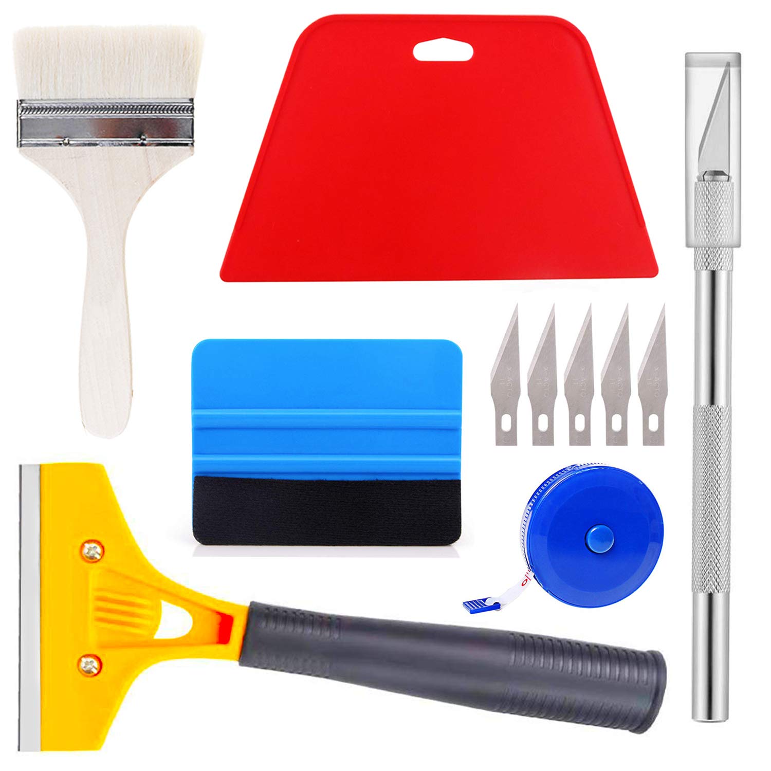 Ewrap Wallpaper Hanging Kit Wallpaper Smoothing Tool with Paint Brush, Plastic Scraper, Red Squeegee, Tape Measure