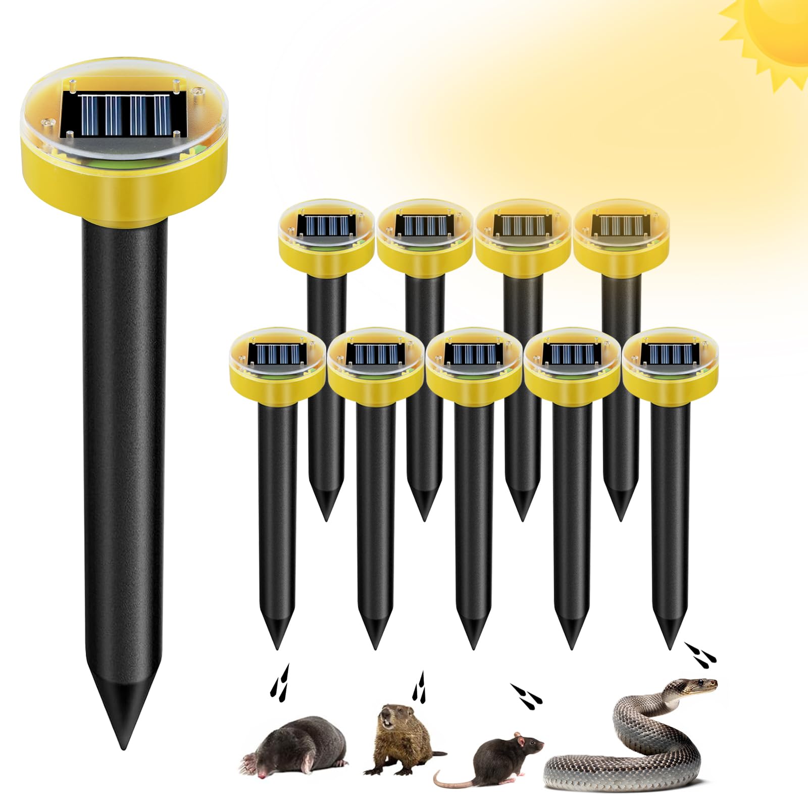 Photo 1 of 10 Pack Solar Powered Snake Repellent for Yard, Ultrasonic Mole Repellent, Gopher Repeller Sonic Mole Deterrent Spikes, Snake Gopher Mole Vole Repellent Outdoor for Lawn Garden & Yard