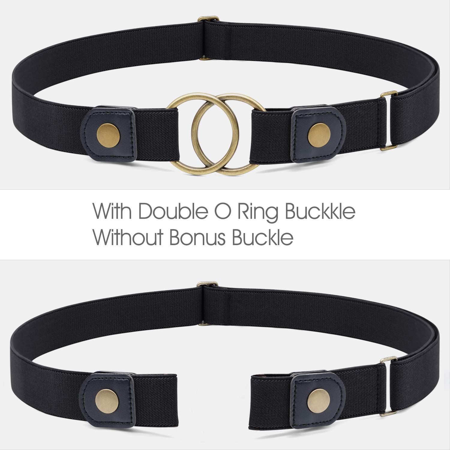 No Buckle Stretch Belt for Women Buckle Free Cloth Belt with Double O Ring Buckle