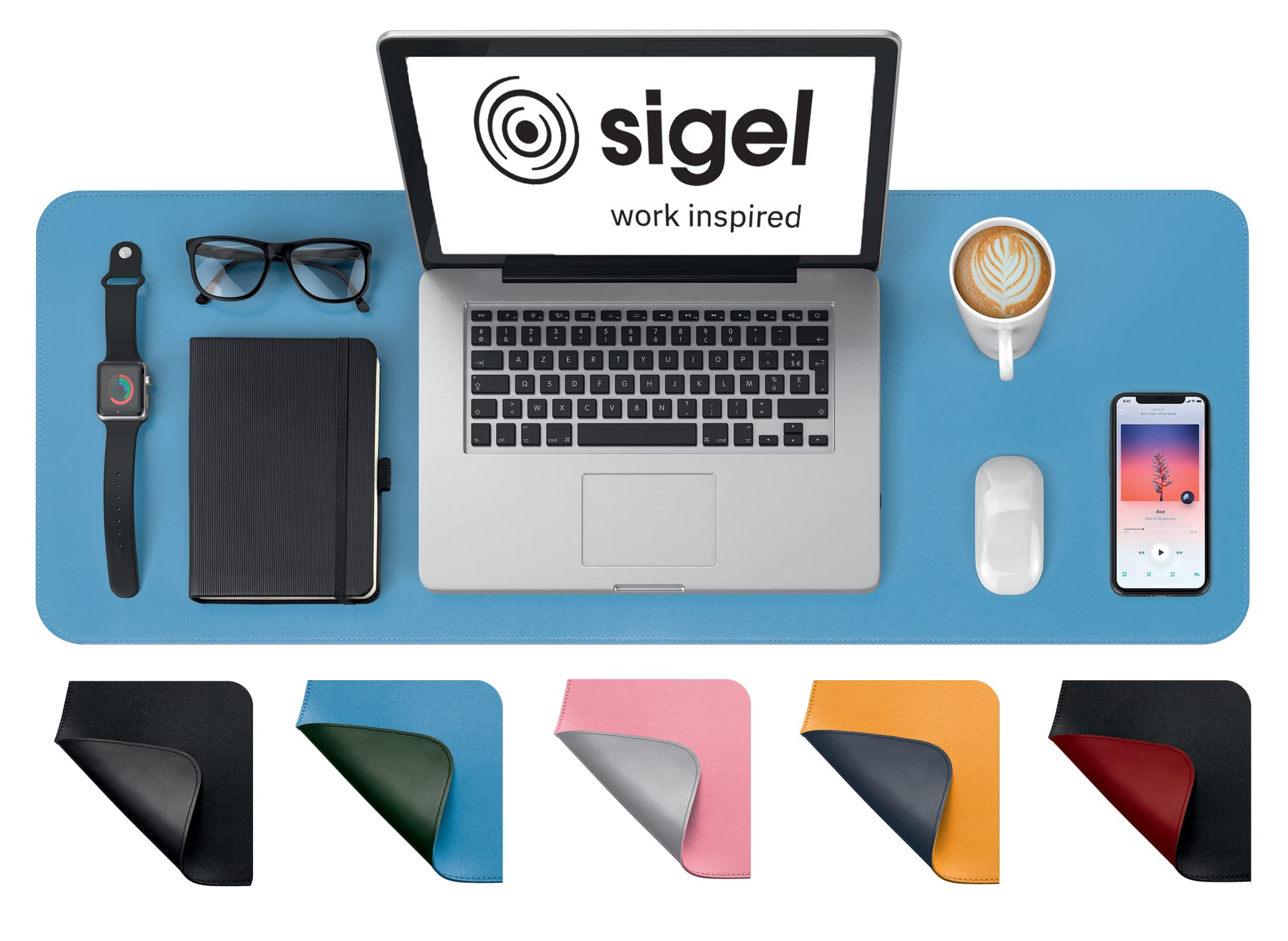 SIGEL SA602 Desk Pad - waterproof - imitation leather - Blue, Green - double sided - 80 x 30 cm