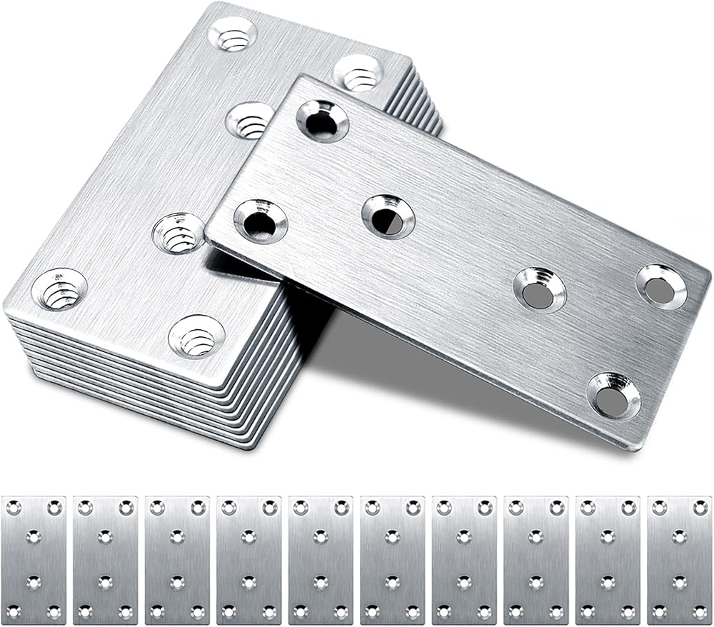 Gorffy 10pcs Flat Brackets 80x40mm Stainless Steel Wood Joining Plates Mending