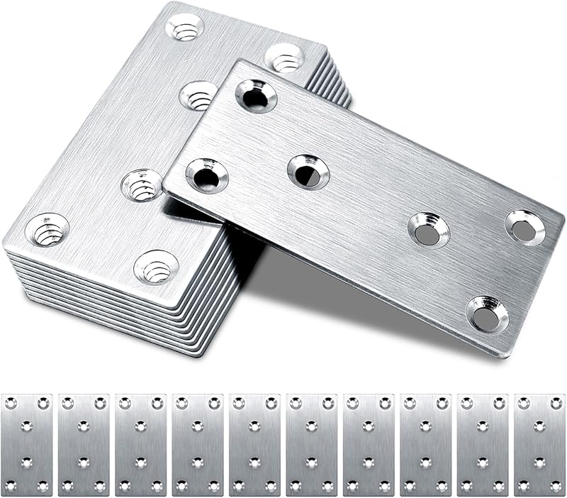 Gorffy 10pcs Flat Brackets 80x40mm Stainless Steel Wood Joining Plates Mending