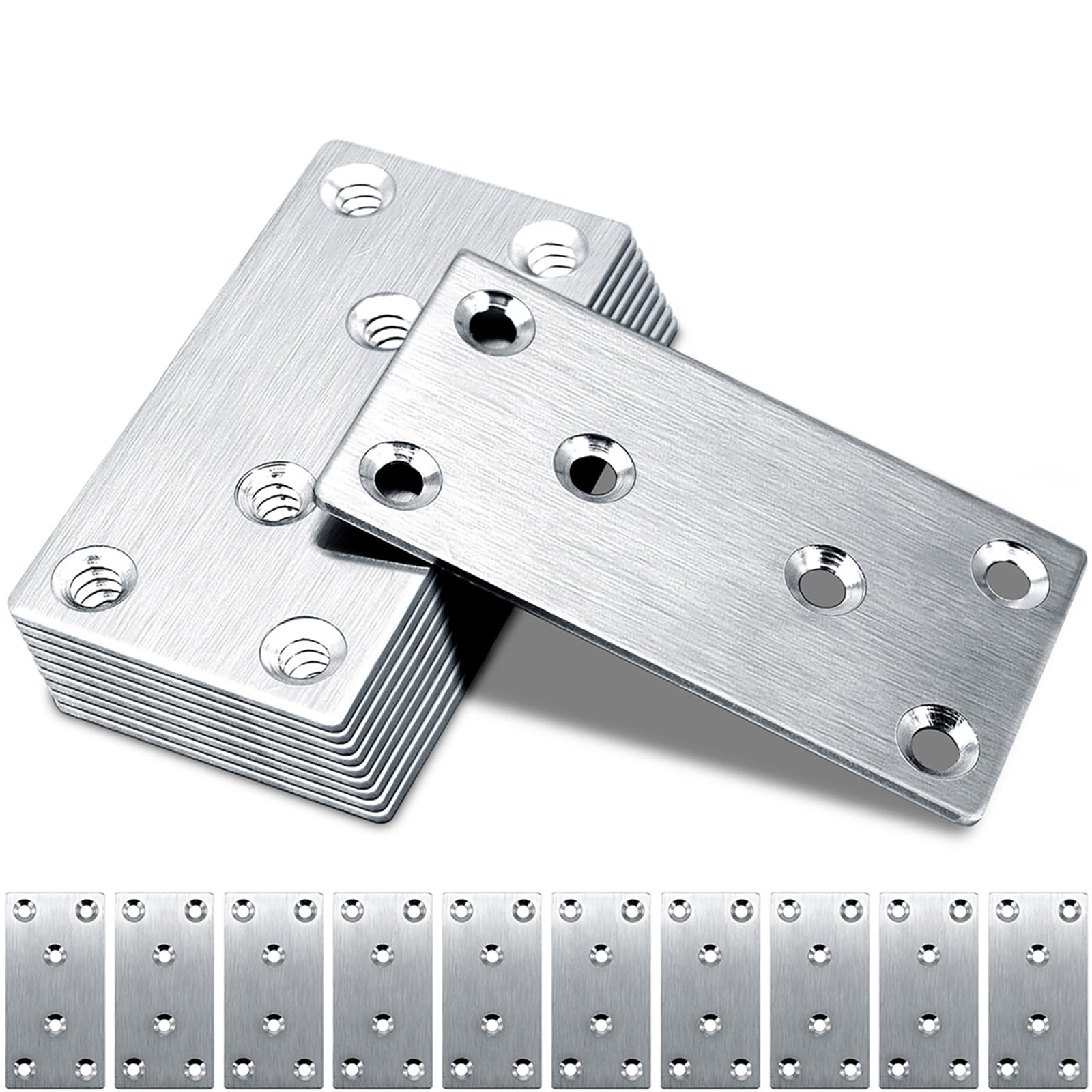Gorffy 10pcs Flat Brackets for Wood, 80 × 40 × 1.75mm Flat Joining Plates, Sleeper Bracket Heavy Duty, Stainless Steel Mending Plates for Connector, Metal Brackets for Wood Fixing — image 1