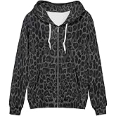 Irisjudy Island Tribal Zipper Women Hoodies with Pocket, Leopard Print,Music Notes Plus Size Hooded Sweatshirt Sport Coat