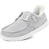 STQ Slip On Shoes Women Loafers Orthopedic Fur Lined Warm Winter Canvas Boat Shoes Plantar Fasciitis Relief Maternity Pregancy Walking Sneakers for Travel