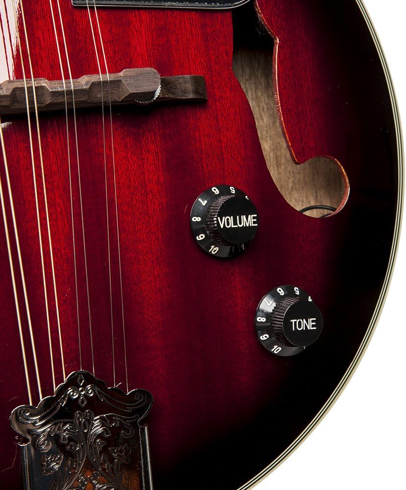 Stagg M50E Electro-acoustic Bluegrass Mandolin with Nato Top, Redburst, Full size - Image 5