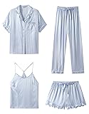 SAPJON Silk Pajamas for Women Set 4Pcs Ruffled
