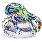 LLAVVD Hand Blown Art Glass Octopus Figurine on Crystal Ball | Handmade Sea Creature Collectible, Ocean Theme Desk Paperweight & Aquarium Decor (Turquoise)