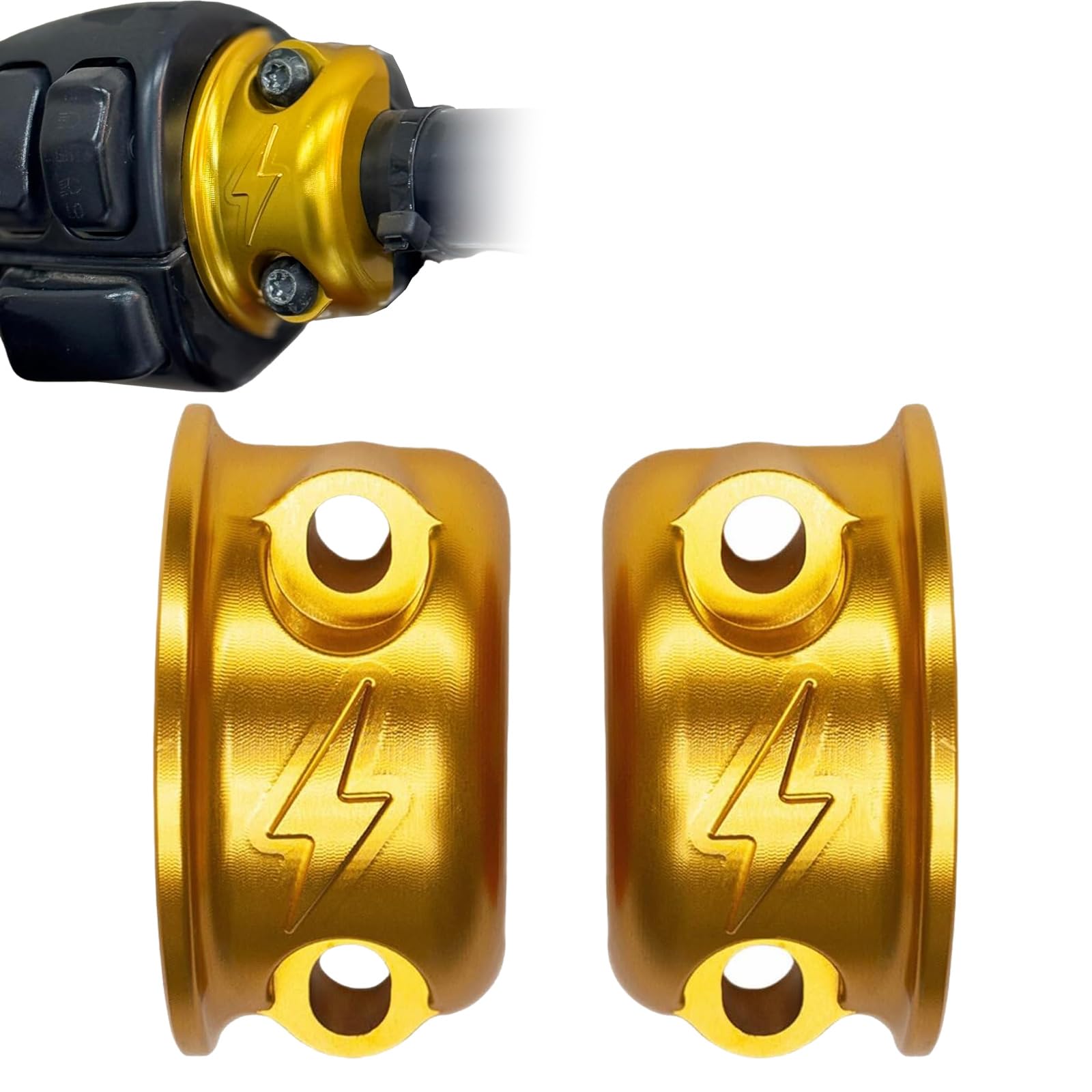 Photo 1 of TDZ Lightning Logo Brake Clutch Perch Half Clamps for Harley Sportster, Softail, Dyna, Touring, Road Glide, Street Glide (Gold)