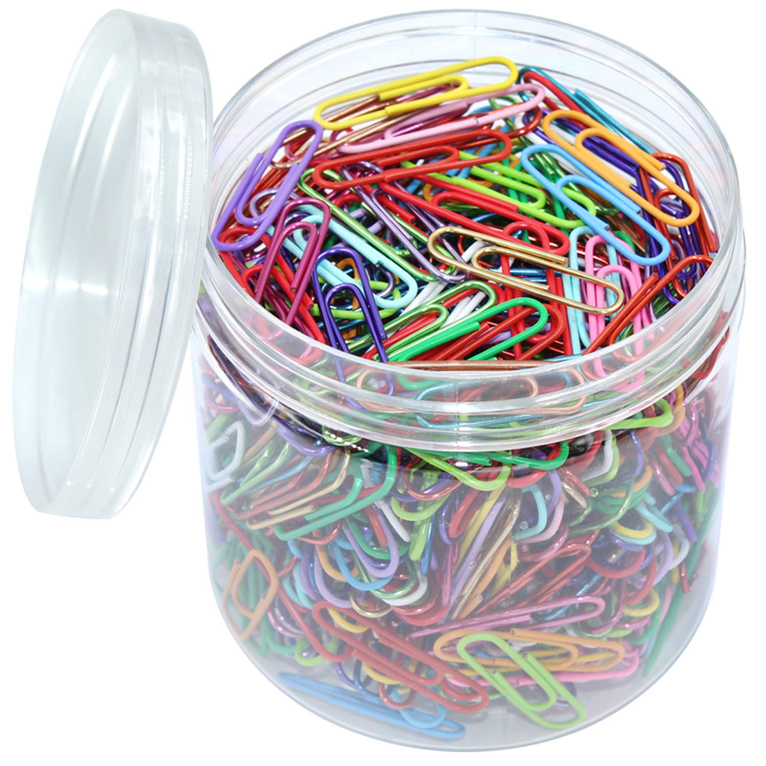 OKVGO 500pcs Coloured Paper Clips with Plastic Box of Paper Clamps for Office Stationery 33mm 20 Colors Multicoloured