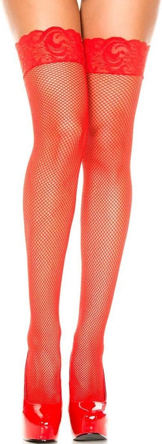 Spandex Fishnet Thigh Highs with Silicone Stay-up Lace Top Hosiery - One Size