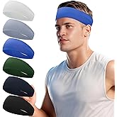 Cooling Headbands for Men 6 Pack Running Bandana Mens Sweatband Bands Workout Moisture Wicking Headband for Running,Cycling,Yoga,Fitness Athletic