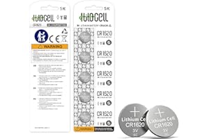 hilocell CR1620 Lithium 3V Coin Battery 5 Pack, 3 Volt CR 1620 Button Cell Batteries, Durable Long-Lasting High Capacity 1620 Battery with 10-Year Shelf Life - 5 Count