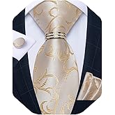 DiBanGu Mens Tie Set Silk Necktie and Gold Tie Ring Pocket Square Cufflinks Formal Business Wedding Ties with Gift Box