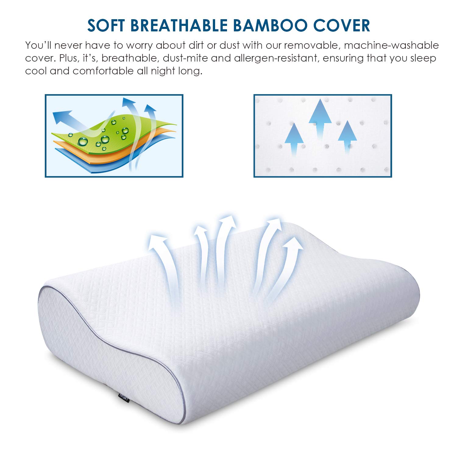 HIFORT Memory Foam Pillow, Cervical Support Neck Pain Relief with Removable Hypoallergenic Case, Adjustable Contour Bamboo Pillow for Side Back Stomach Sleeper, Standard Size