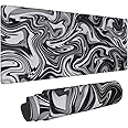 Abstract Black and White Marble Fluid Topographic Contour Map Ink Liquid Wave Gaming Keyboard Mouse Pad Mousepad Desk Mat Huge Extended XL Stitched Edge Rubber Sole for Home Office(31.5"X 11.8")
