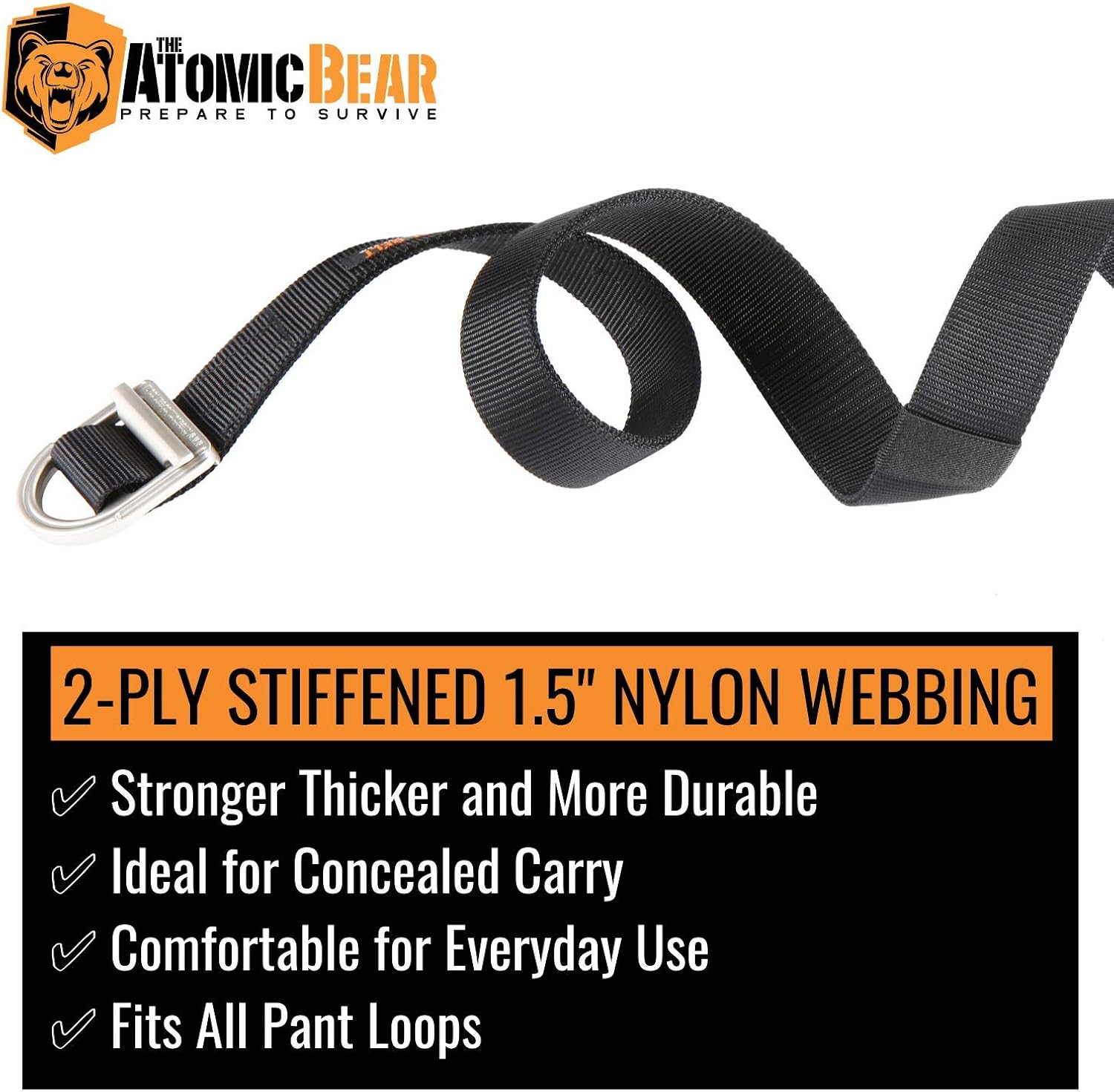 Tactical Belt by Atomic Bear - EDC Gun Belt Heavy-Duty 2-Ply Nylon and Indestructible Metal Buckle for Concealed Carry, Outdoors, Molle Webbing: Clothing