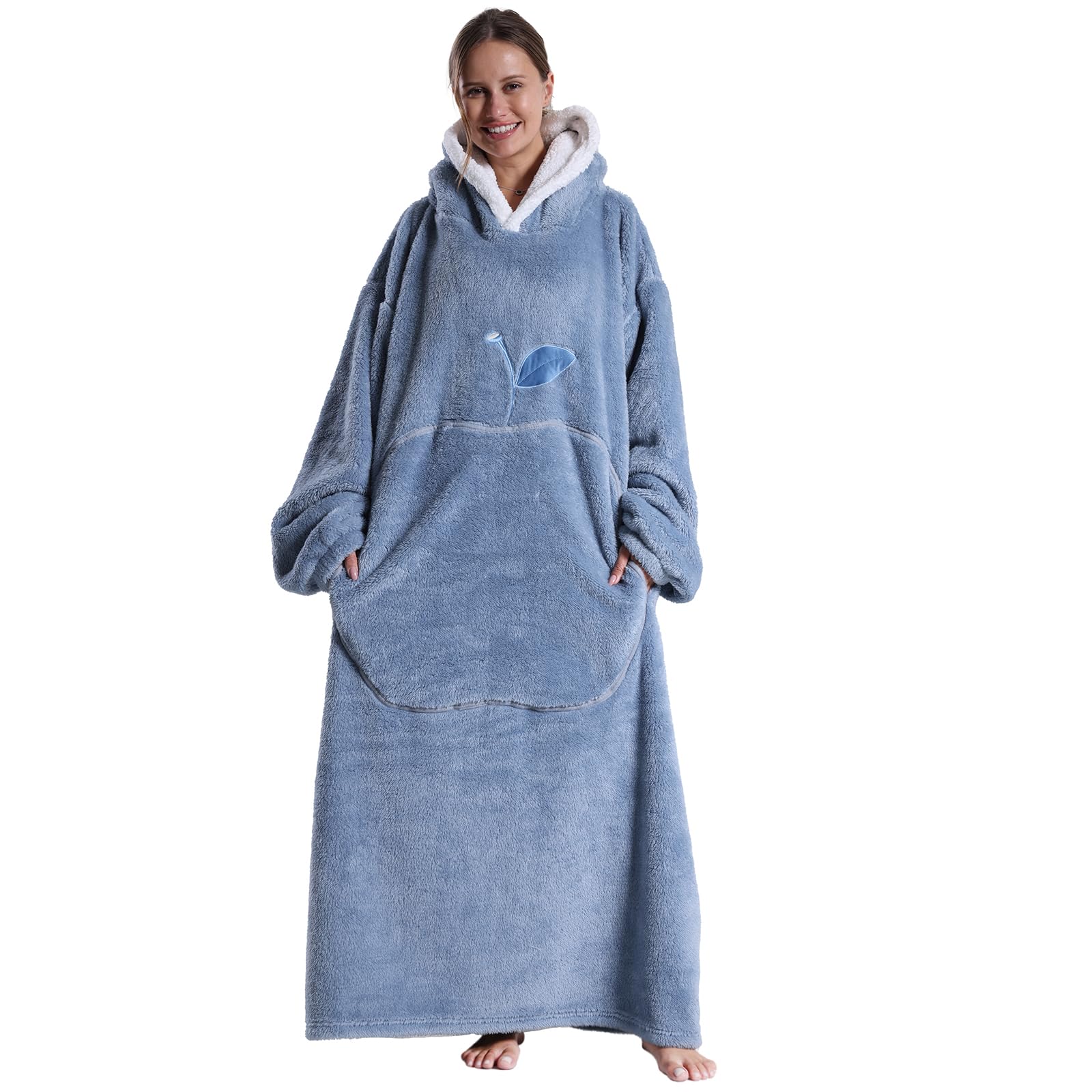 Kawoja Extra Long Oversized Blanket Hoodie,Wearable Blanket with Sleeves and Giant Pockets,Super Warm and Cozy Fleece Throw Sweatshirt for Women Men