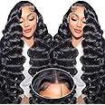 SFD Glueless Wigs Human Hair Pre Plucked Pre Cut 220% Density Deep Wave Lace Front Wigs Human Hair 7x5 Hd Closure Wigs Wear And Go Curly Wig Black Loose Wave 26 Inch