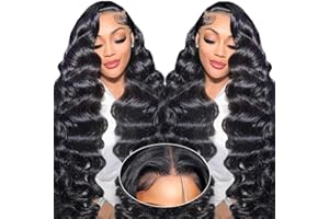 SFD 28 Inch Glueless Wigs Human Hair Pre Plucked Pre Cut 220% Density Deep Wave Lace Front Wigs Human Hair 7x5 Hd Closure Wigs Human Hair Glueless Wear And Go Curly Human Hair Wig Black Loose Wave Wig