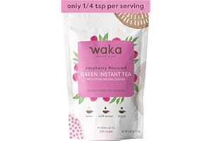 WAKA COFFEE Waka Instant Green Tea Mix, Raspberry Flavored - 100% Tea Leaves, No Additives, Unsweetened Sample/Travel Size Tea Powder - Easy Quick Hot and Iced Teas, Up to 20 Cups or 5 Quarts (.45oz)