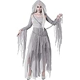 Spooktacular Creations Women Haunting Beauty Dress Ghost Costume with Plastic Chain, Hooded Cape for Adult