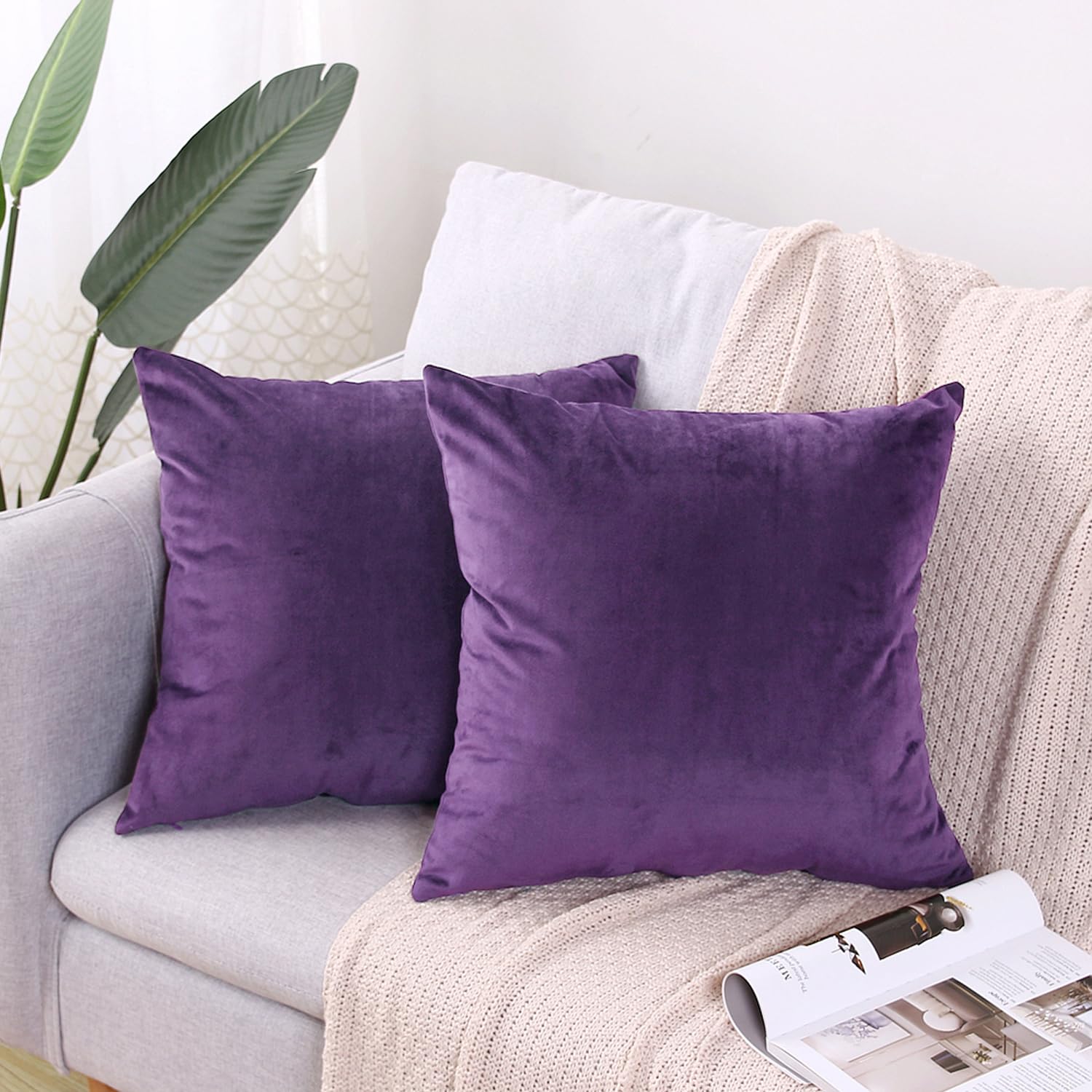 CXTAI 2x Purple Velvet Cushion Covers Decorative Square Throw Pillow Cover Pillowcase 20"x 20"50 x 50cm