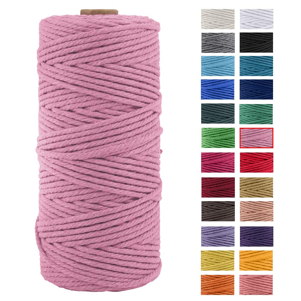 JeogYong Macrame Cord Thick Natural Cotton Cord Yarn Macrame Rope for Wall Hangings, Plant Hangers, DIY Crafts, Home Decorations, Gift Wrapping 3mm x 100m (Pink)