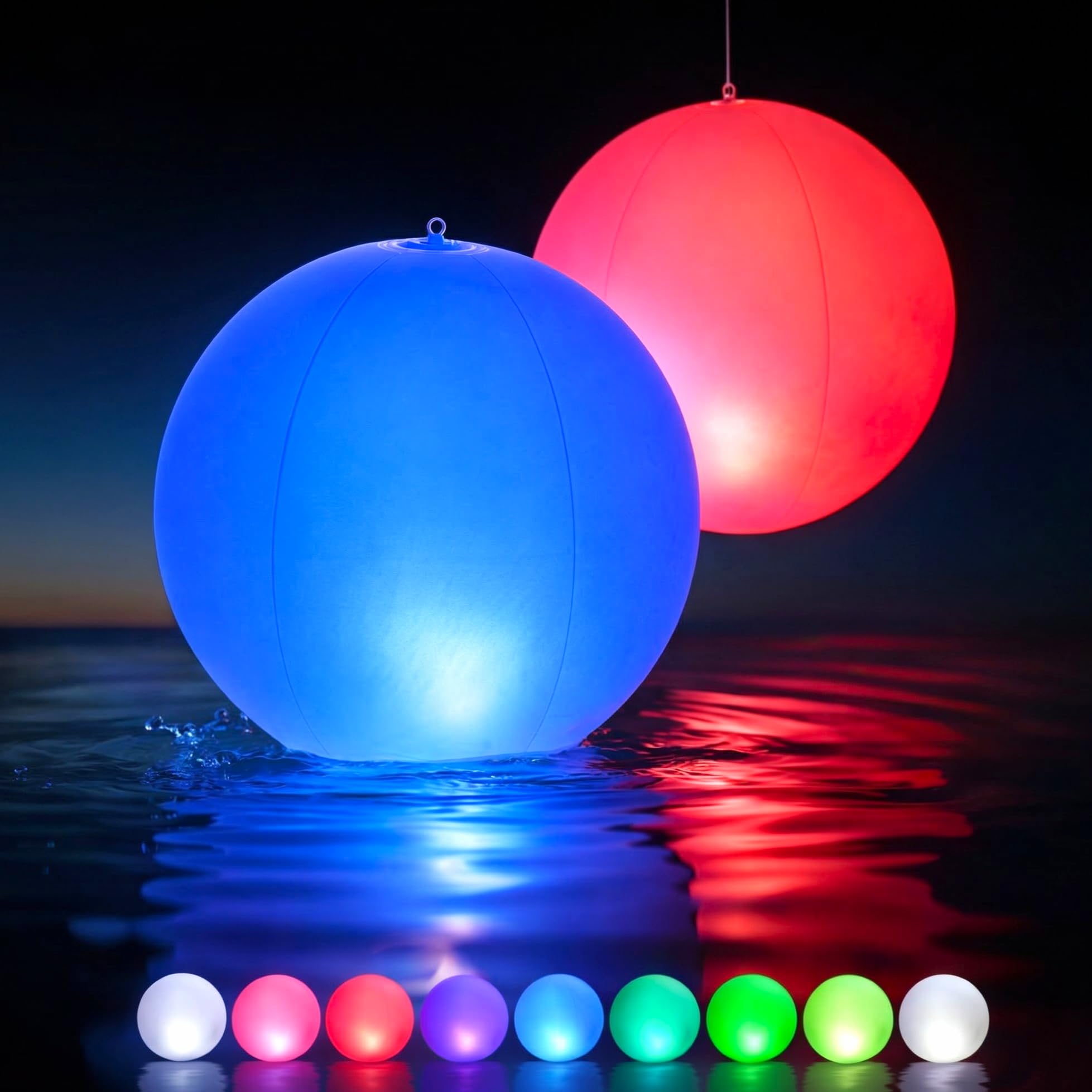 Photo 1 of HAPIKAY Solar Floating Pool Lights - Pack of 2 Solar Powered Color Changing 14-inch Balls - Float or Hang in Pool Garden Backyard Pond Party Decorations - Inflatable Wateproof